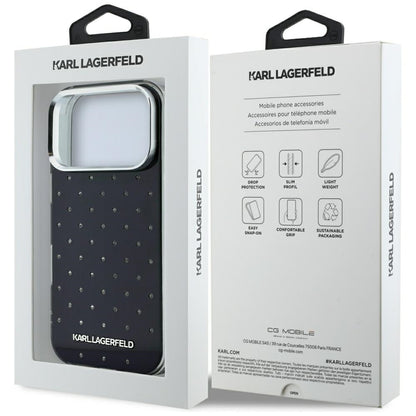 Hülle für Apple iPhone 18 Pro / 17 Pro, Karl Lagerfeld, IML Strasssteine und galvanisiertes Logo, Schwarz