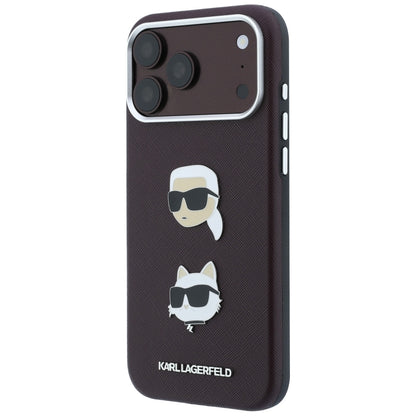 Hülle für Apple iPhone 18 Pro / 17 Pro, Karl Lagerfeld, Saffiano mit Karl & Choupette Kopf-Pin und Logo, Weinrot