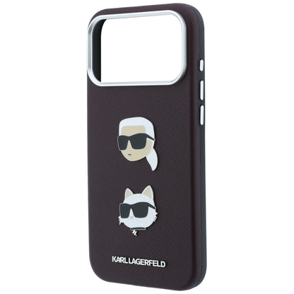 Hülle für Apple iPhone 18 Pro / 17 Pro, Karl Lagerfeld, Saffiano mit Karl & Choupette Kopf-Pin und Logo, Weinrot
