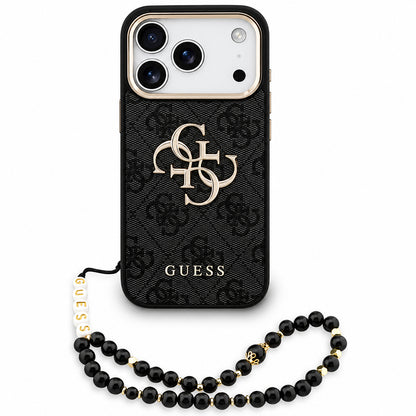 Hülle für Apple iPhone 18 Pro Max / 17 Pro Max, Guess, 4G Classic Logo mit Riemen, Schwarz Gold