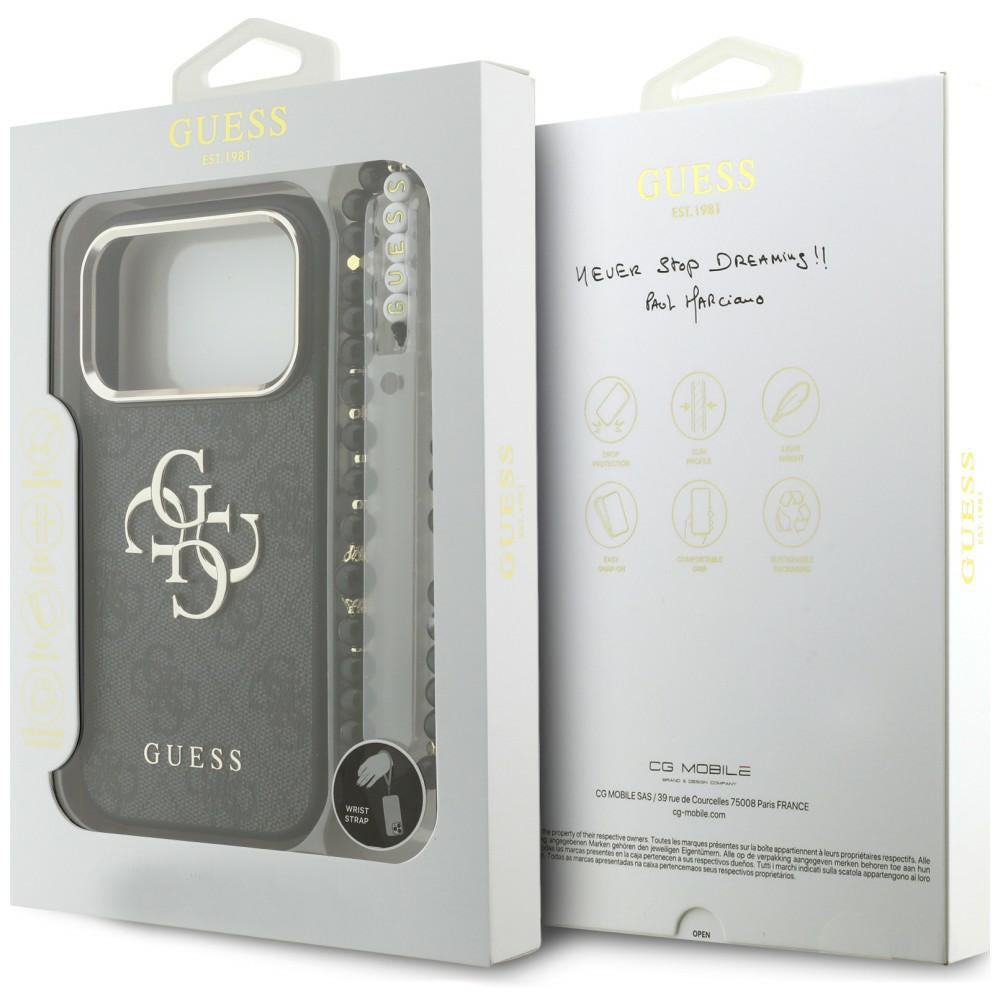 Hülle für Apple iPhone 18 Pro Max / 17 Pro Max, Guess, 4G Classic Logo mit Riemen, Schwarz Gold