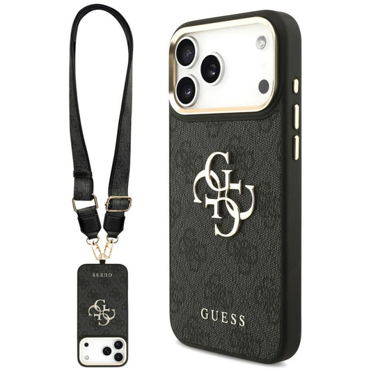 Hülle für Apple iPhone 18 Pro Max / 17 Pro Max, Guess, Big 4G Classic Logo & Big Strap Metal Buttons, Schwarz