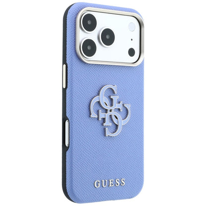 Hülle für Apple iPhone 18 Pro Max / 17 Pro Max, Guess, genarbtes großes Harzlogo, Blau