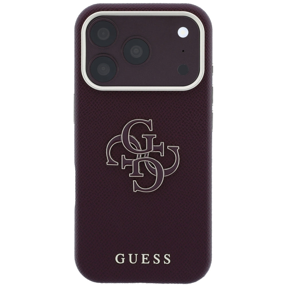 Hülle für Apple iPhone 18 Pro Max / 17 Pro Max, Guess, Genarbtes großes Harzlogo, Weinrot