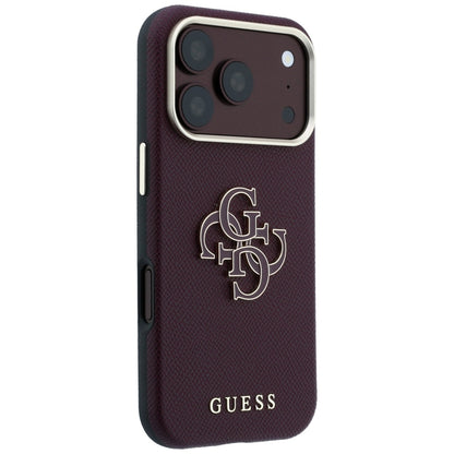 Hülle für Apple iPhone 18 Pro Max / 17 Pro Max, Guess, Genarbtes großes Harzlogo, Weinrot