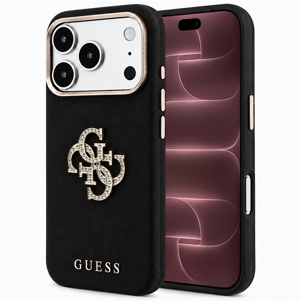 Hülle für Apple iPhone 18 Pro Max / 17 Pro Max, Guess, Glattes großes Strass-Logo, Schwarz
