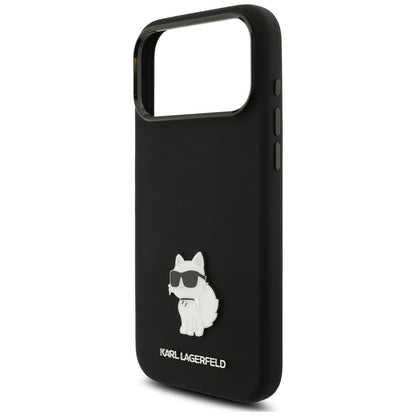 Hülle für Apple iPhone 18 Pro Max / 17 Pro Max, Karl Lagerfeld, Choupette Metal Pin, Schwarz