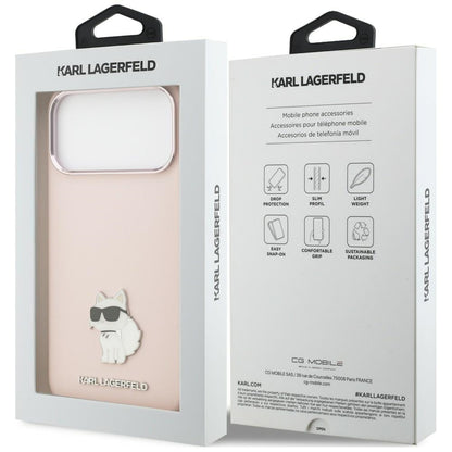 Hülle für Apple iPhone 18 Pro Max / 17 Pro Max, Karl Lagerfeld, Choupette Metal Pin, Rosa