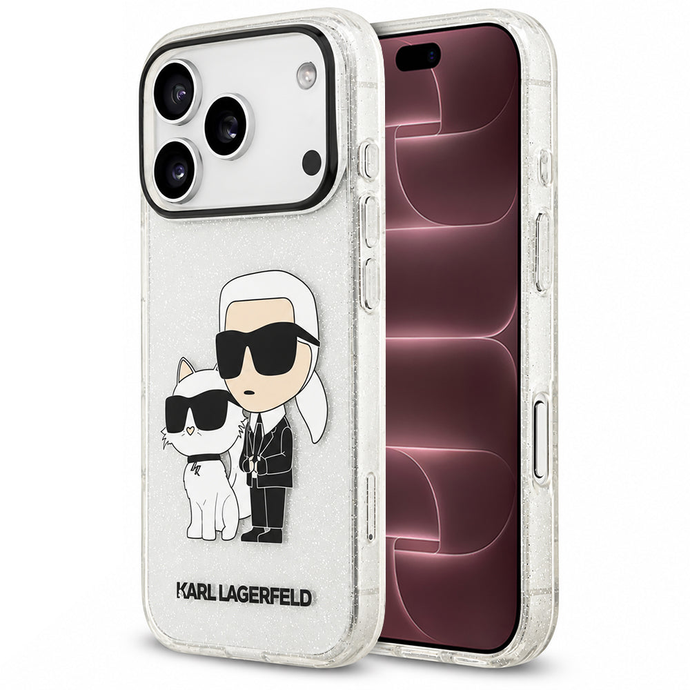 Hülle für Apple iPhone 18 Pro Max / 17 Pro Max, Karl Lagerfeld, IML Glitter Karl and Choupette NFT, transparent