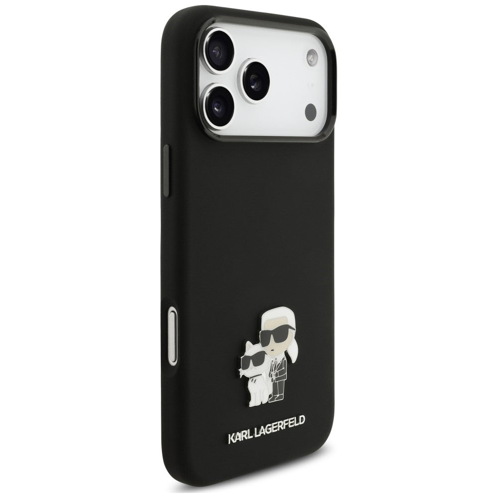 Hülle für Apple iPhone 18 Pro Max / 17 Pro Max, Karl Lagerfeld, Karl & Choupette Metal Pin, Schwarz