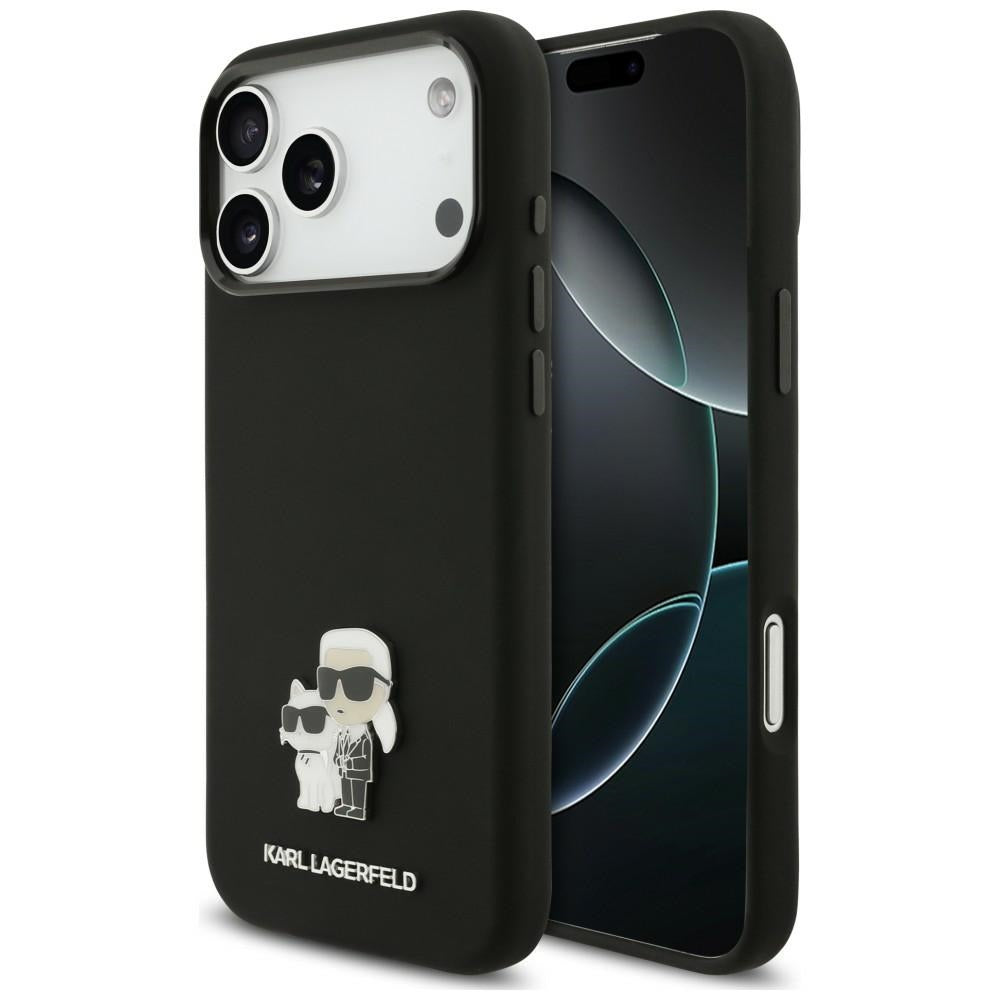 Hülle für Apple iPhone 18 Pro Max / 17 Pro Max, Karl Lagerfeld, Karl & Choupette Metal Pin, Schwarz