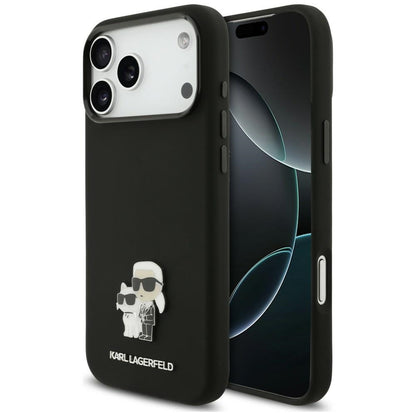 Hülle für Apple iPhone 18 Pro Max / 17 Pro Max, Karl Lagerfeld, Karl & Choupette Metal Pin, Schwarz