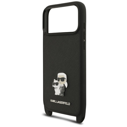 Case for Apple iPhone 18 Pro Max / 17 Pro Max, Karl Lagerfeld, Saffiano Crossbody Metal Pin Karl & Choupette, Black