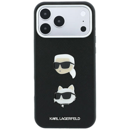 Hülle für Apple iPhone 18 Pro Max / 17 Pro Max, Karl Lagerfeld, Saffiano mit Karl & Choupette Kopf-Pin und Logo, Schwarz