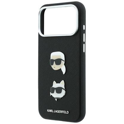 Hülle für Apple iPhone 18 Pro Max / 17 Pro Max, Karl Lagerfeld, Saffiano mit Karl & Choupette Kopf-Pin und Logo, Schwarz