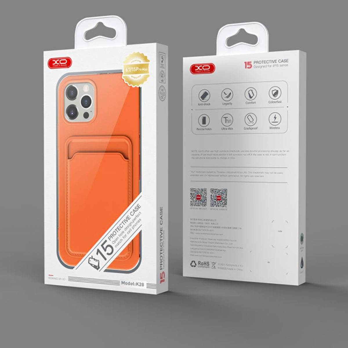 Case for Apple iPhone 15 Pro, XO Design, Card Slot, Orange