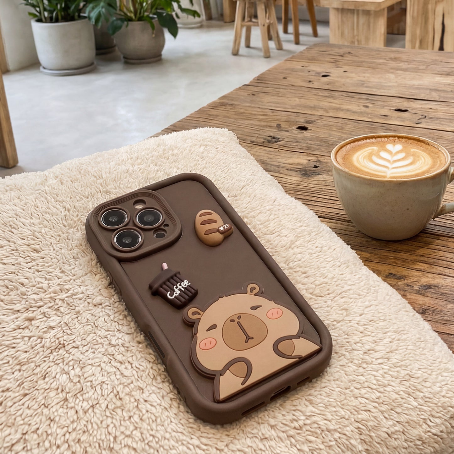Hülle für Apple iPhone 15 Pro, OEM, Ultra Trendy 3D Capybara, Braun