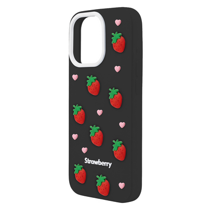 Hülle für Apple iPhone 12 / 12 Pro, OEM, Strawberry, Schwarz