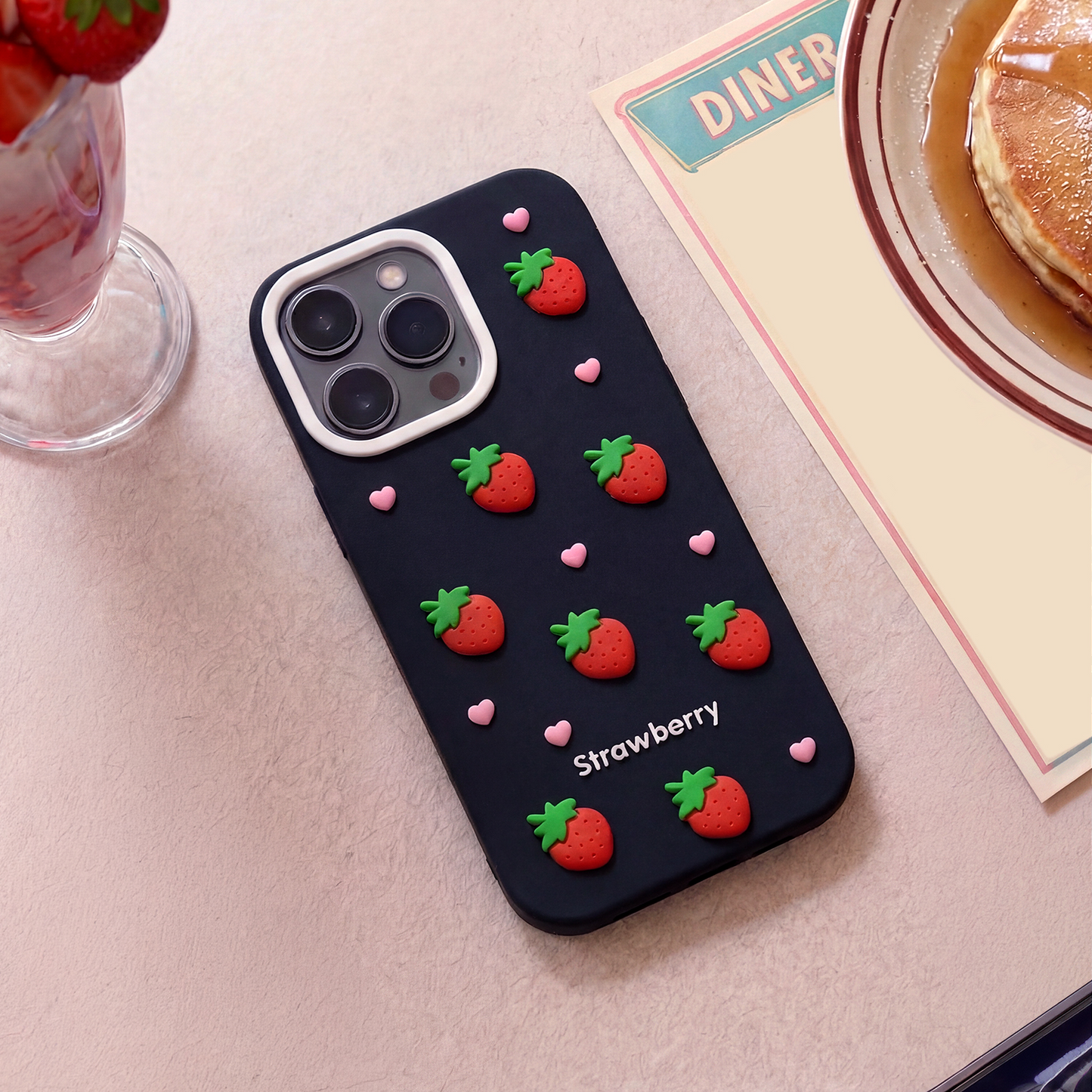Hülle für Apple iPhone 12 / 12 Pro, OEM, Strawberry, Schwarz