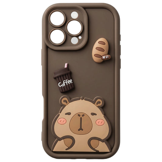Hülle für Apple iPhone 15 Pro, OEM, Ultra Trendy 3D Capybara, Braun