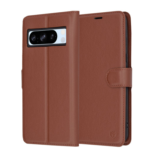 Hülle für Google Pixel 8 Pro, Techsuit, Leder-Folio, Braun
