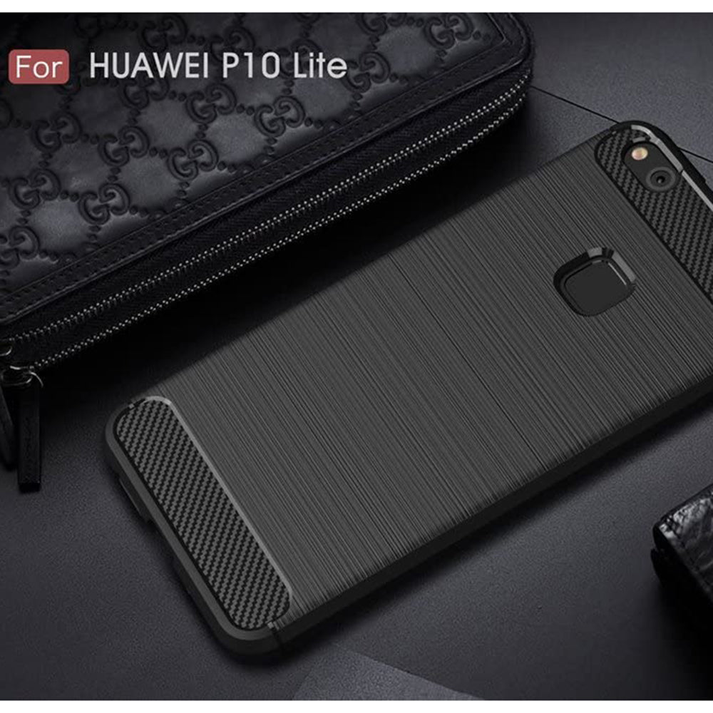 Hülle für Huawei P10 Lite, Techsuit, Carbon, Schwarz