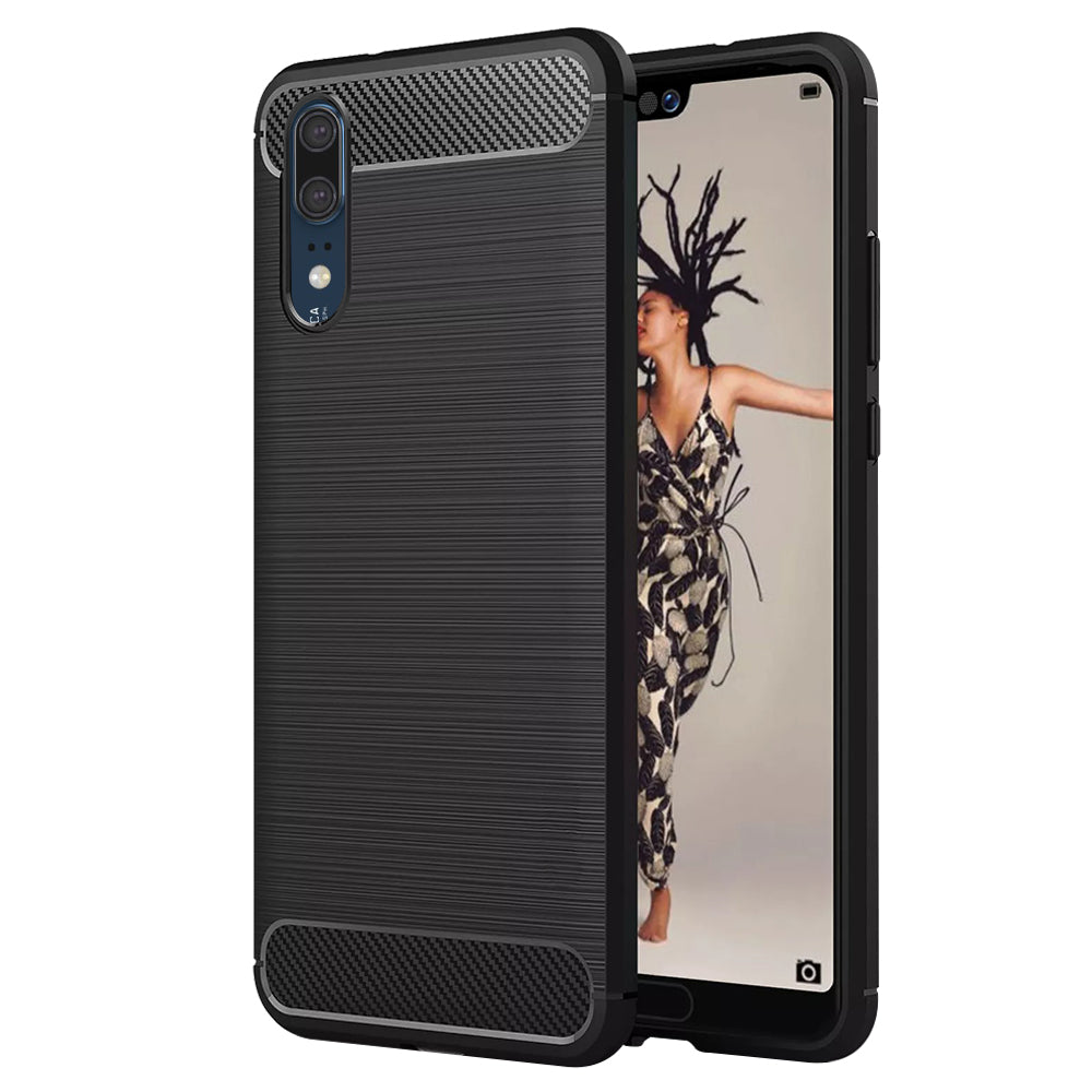 Hülle für Huawei P20, Techsuit, Carbon, Schwarz