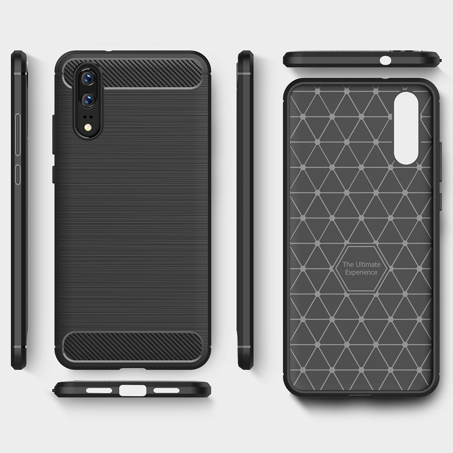 Hülle für Huawei P20, Techsuit, Carbon, Schwarz