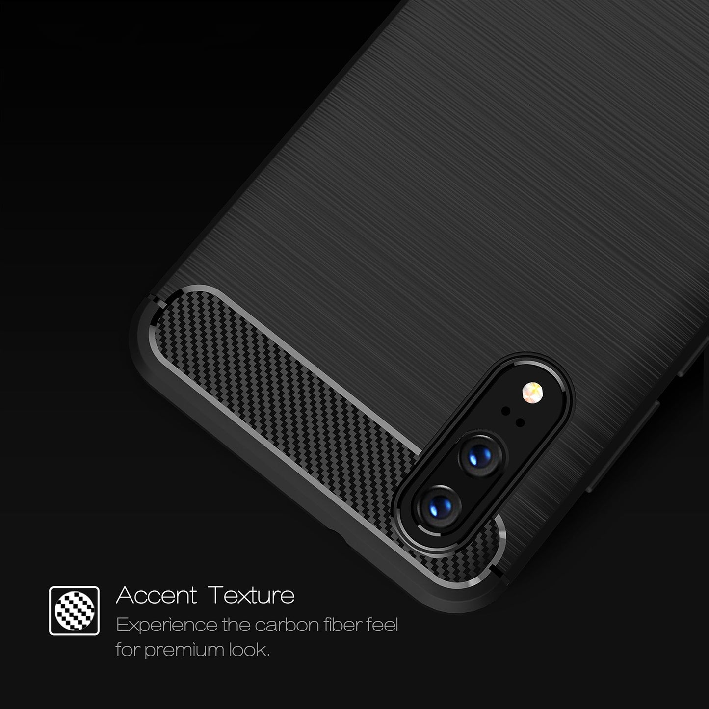 Hülle für Huawei P20, Techsuit, Carbon, Schwarz