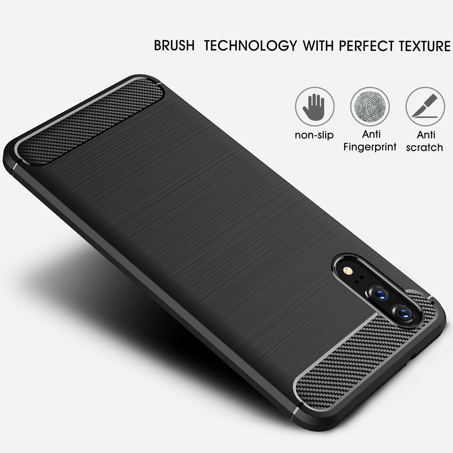 Hülle für Huawei P20, Techsuit, Carbon, Schwarz