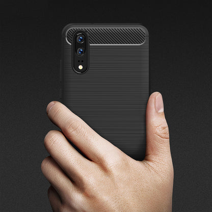 Hülle für Huawei P20, Techsuit, Carbon, Schwarz