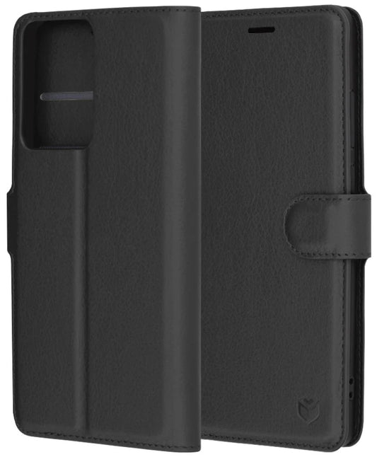 Hülle für Motorola Moto G85, Techsuit, Leder-Folio, Schwarz