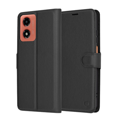 Hülle für Motorola Moto G04s / E14 / G04 / G24, Techsuit, Leder-Folio, Schwarz