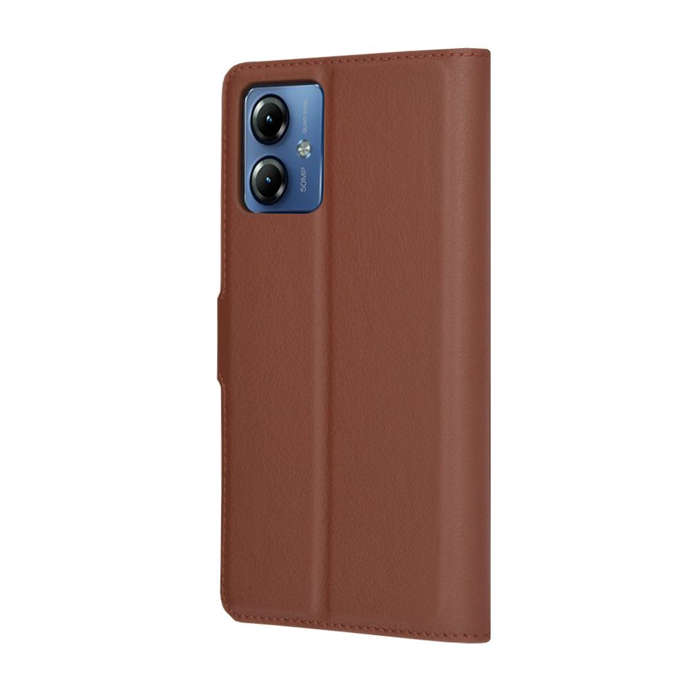 Hülle für Motorola Moto G14, Techsuit, Leder-Folio, Braun