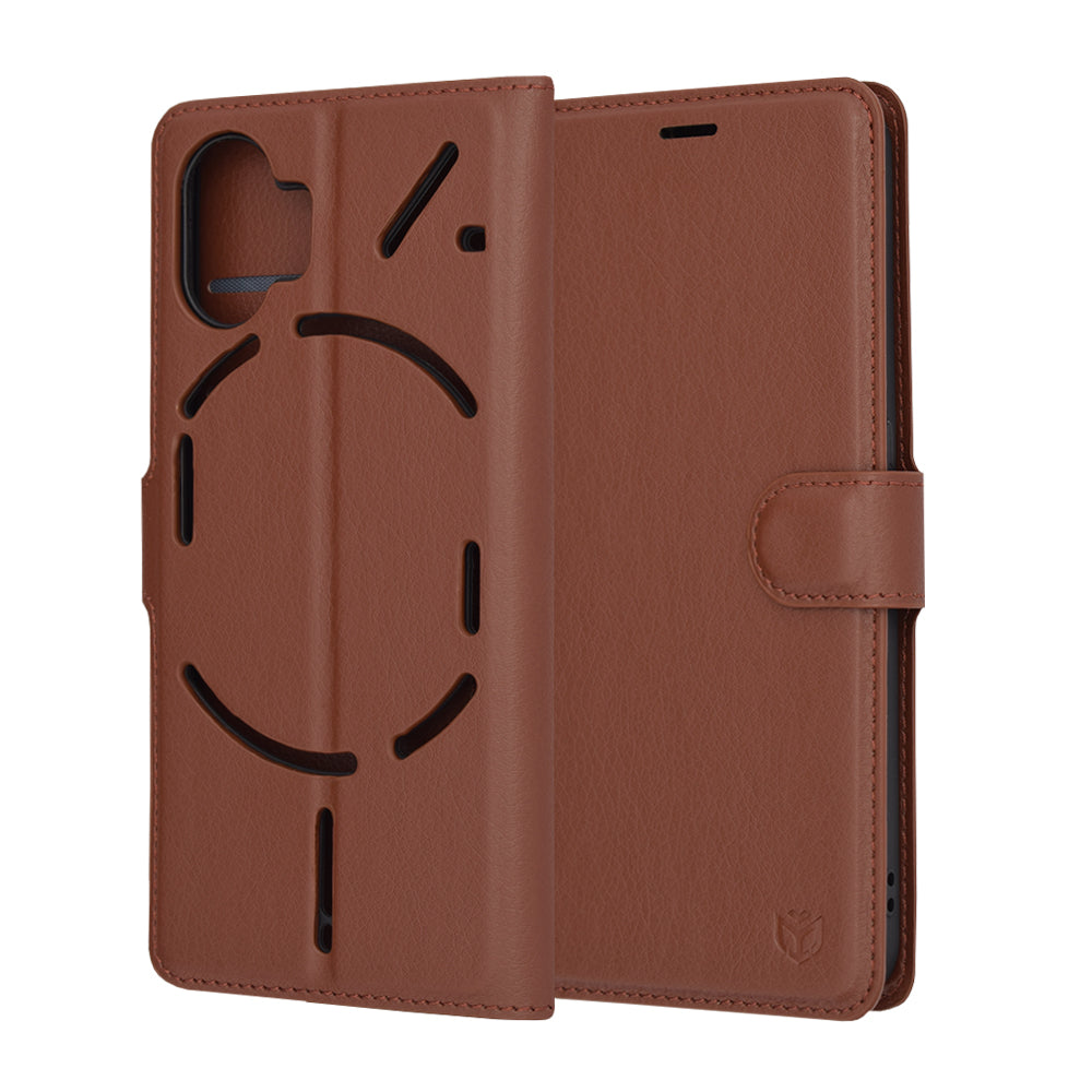 Hülle für Nothing Phone (2), Techsuit, Leder-Folio, Braun