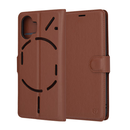 Hülle für Nothing Phone (2), Techsuit, Leder-Folio, Braun