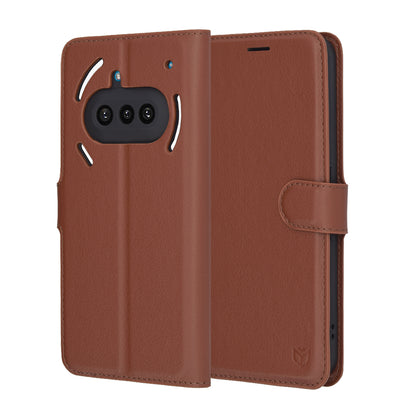 Hülle für Nothing Phone (3a), Techsuit, Leder-Folio, Braun
