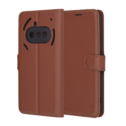 Hülle für Nothing Phone (3a), Techsuit, Leder-Folio, Braun