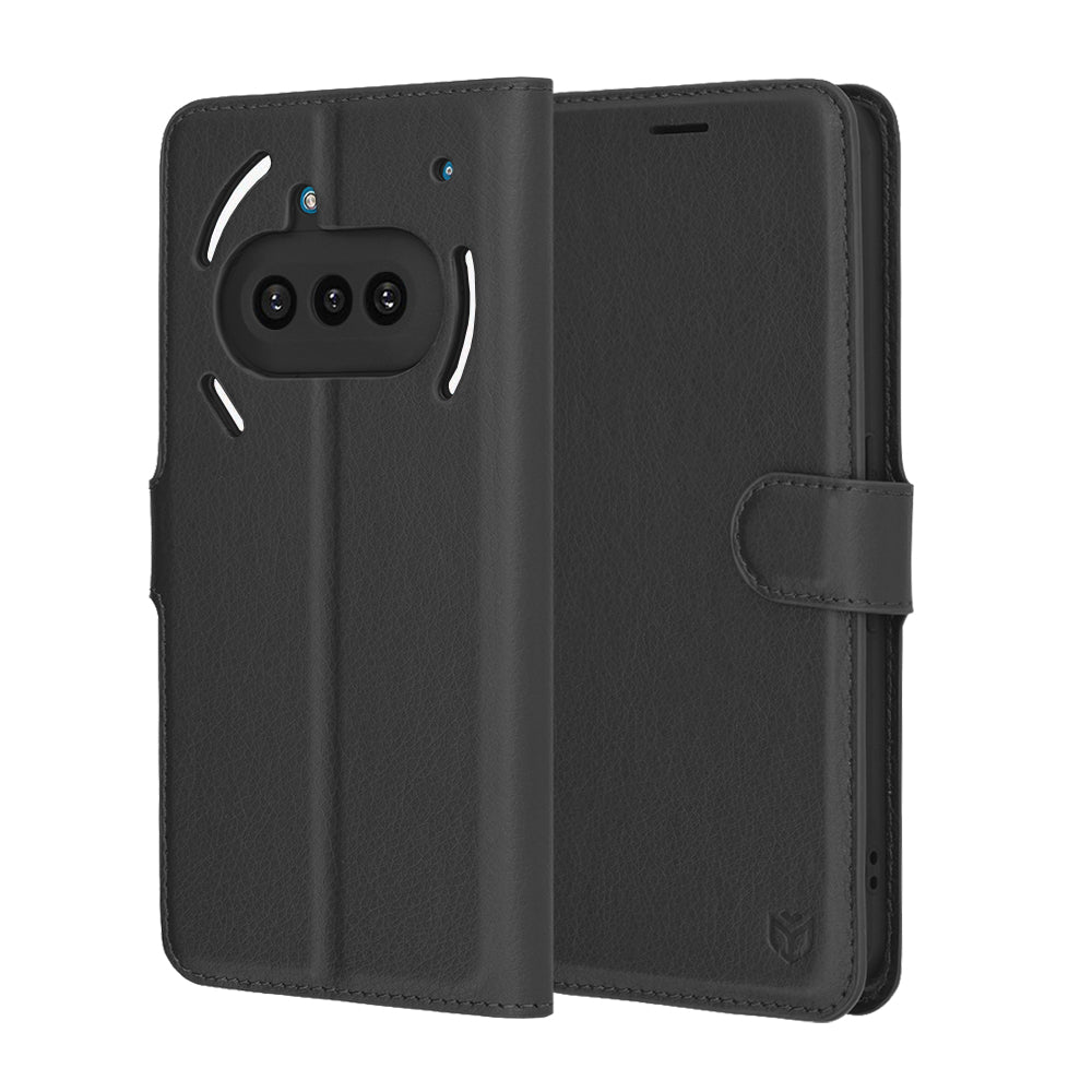Hülle für Nothing Phone (3a), Techsuit, Leder-Folio, Schwarz