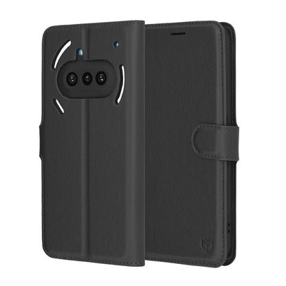 Hülle für Nothing Phone (3a), Techsuit, Leder-Folio, Schwarz