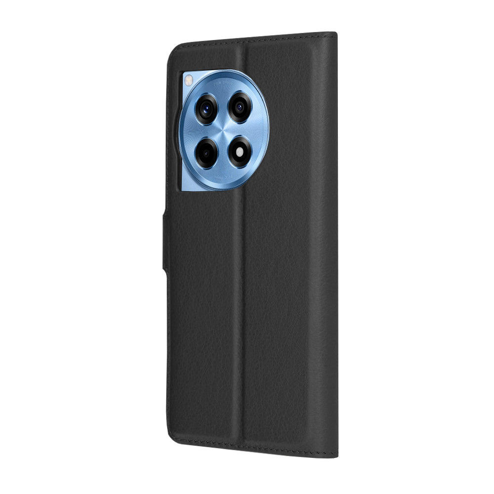 Hülle für OnePlus 12R, Techsuit, Leder-Folio, Schwarz