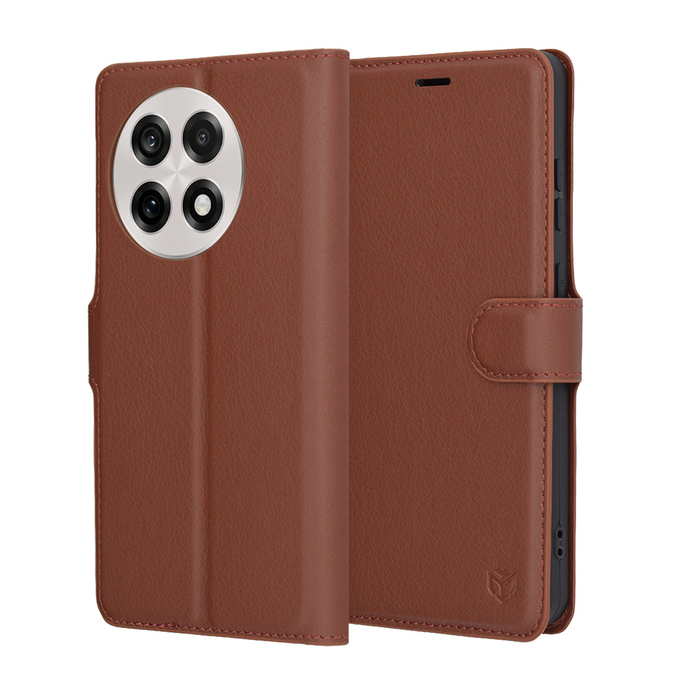Hülle für OnePlus 13R, Techsuit, Leder-Folio, Braun