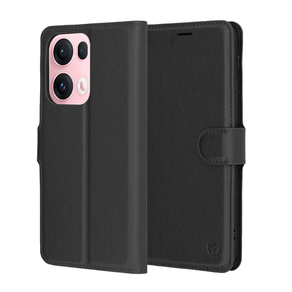 Hülle für Oppo Reno13 Pro, Techsuit, Leder-Folio, Schwarz
