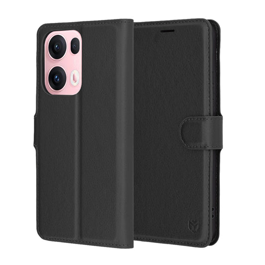Hülle für Oppo Reno13 Pro, Techsuit, Leder-Folio, Schwarz