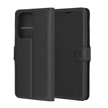 Hülle für Oppo Reno13 Pro, Techsuit, Leder-Folio, Schwarz