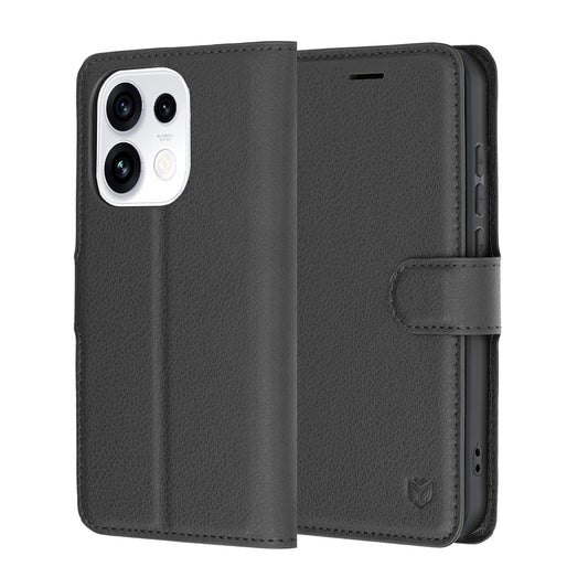 Hülle für Oppo Reno16 Pro, Techsuit, Leder-Folio, Schwarz