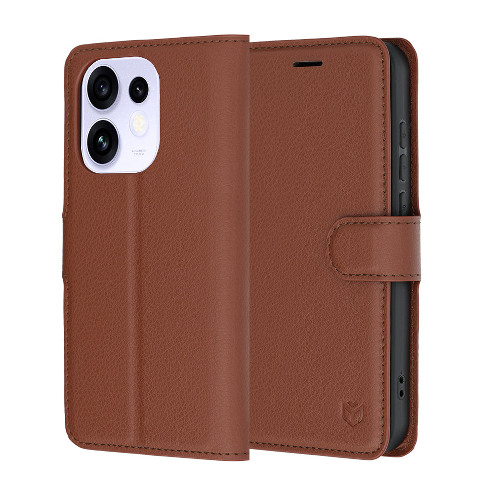 Hülle für Oppo Reno16 / Reno16 Pro, Techsuit, Leder-Folio, Braun