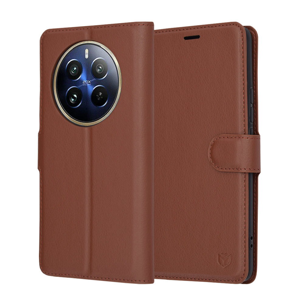 Hülle für Realme 12 Pro / 12 Pro+, Techsuit, Leder-Folio, Braun