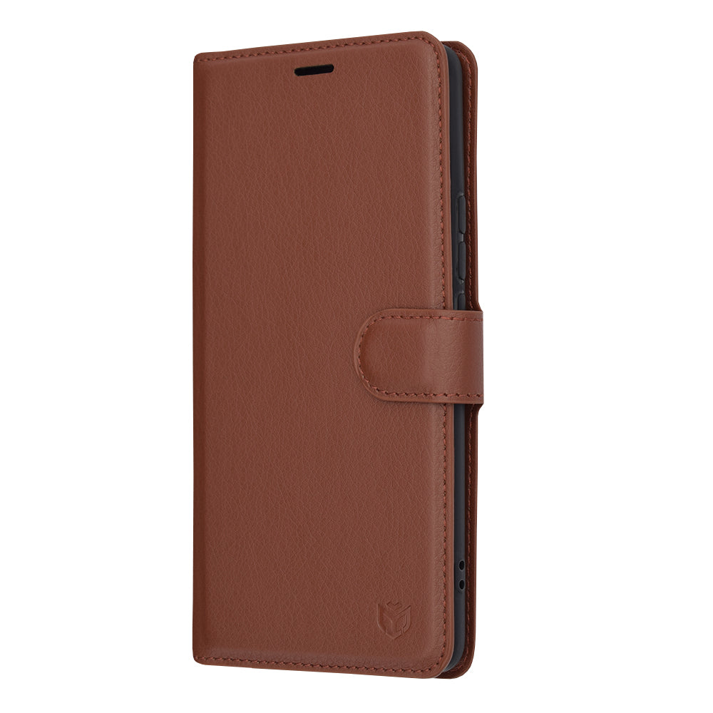 Hülle für Realme 12 Pro / 12 Pro+, Techsuit, Leder-Folio, Braun