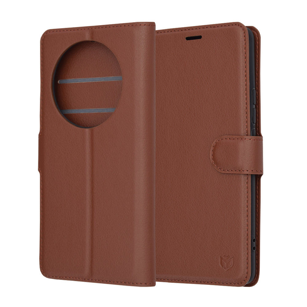 Hülle für Realme 12 Pro / 12 Pro+, Techsuit, Leder-Folio, Braun